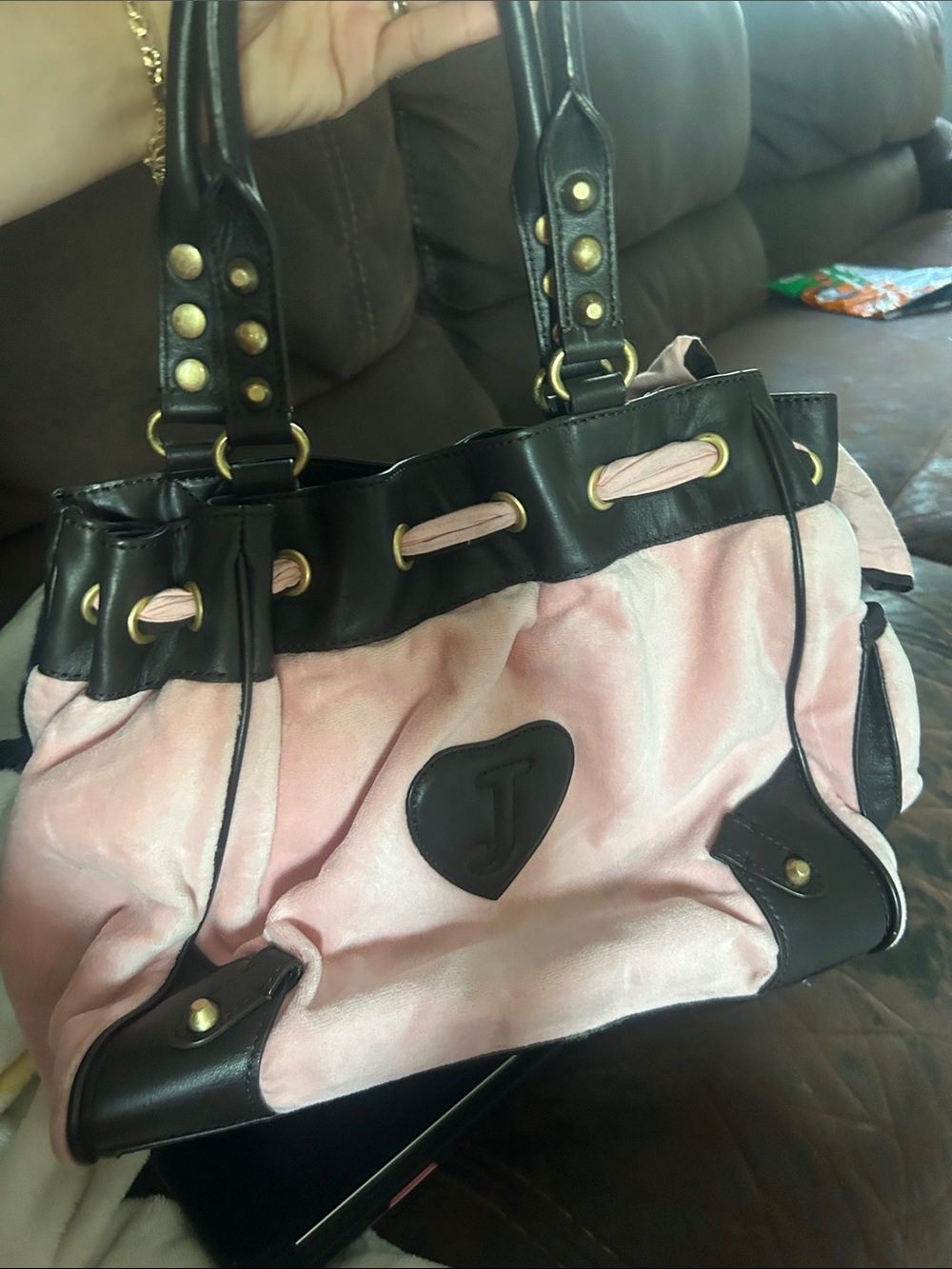 Juicy Couture Pink and Black Crest Tote with Heart Charm - Picture 2 of 12